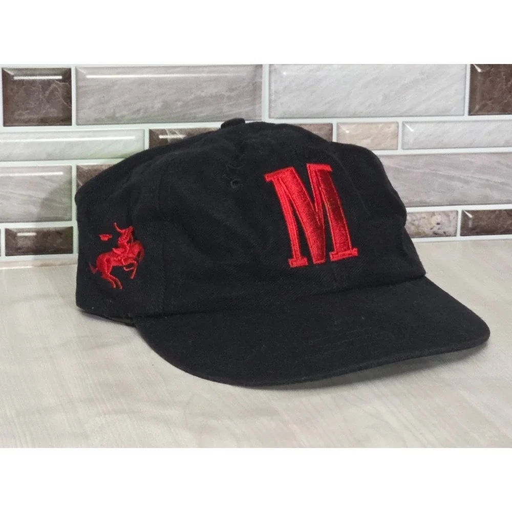 Vintage 90s Black Red Strapback Hat Cowboy Cigarette Brand Men's Ball Cap - Picture 11 of 16